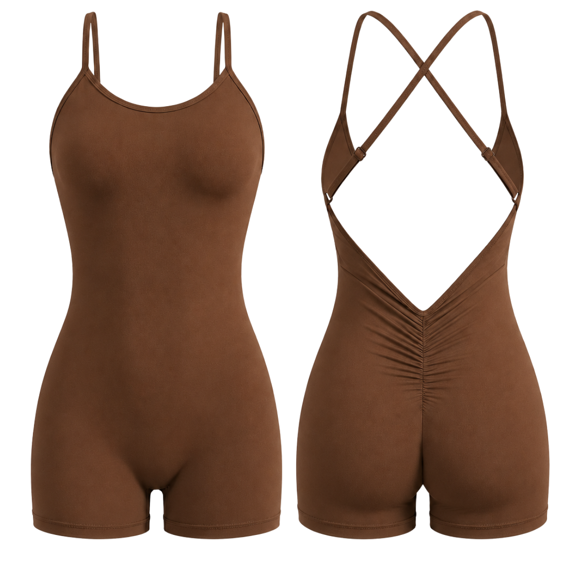 AceFit Sculpt Tennis Romper – Coffee Brown