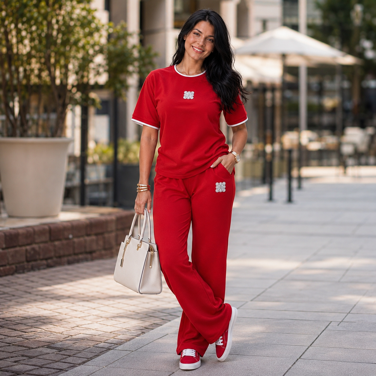 Cherry Red Medallion Two-Piece Lounge Set