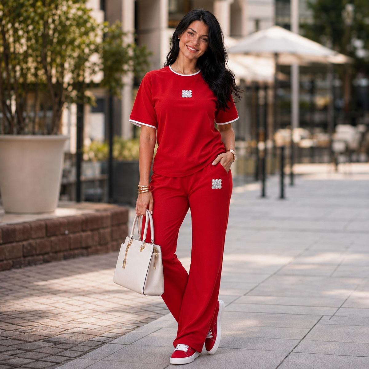 Cherry Red Medallion Two-Piece Lounge Set