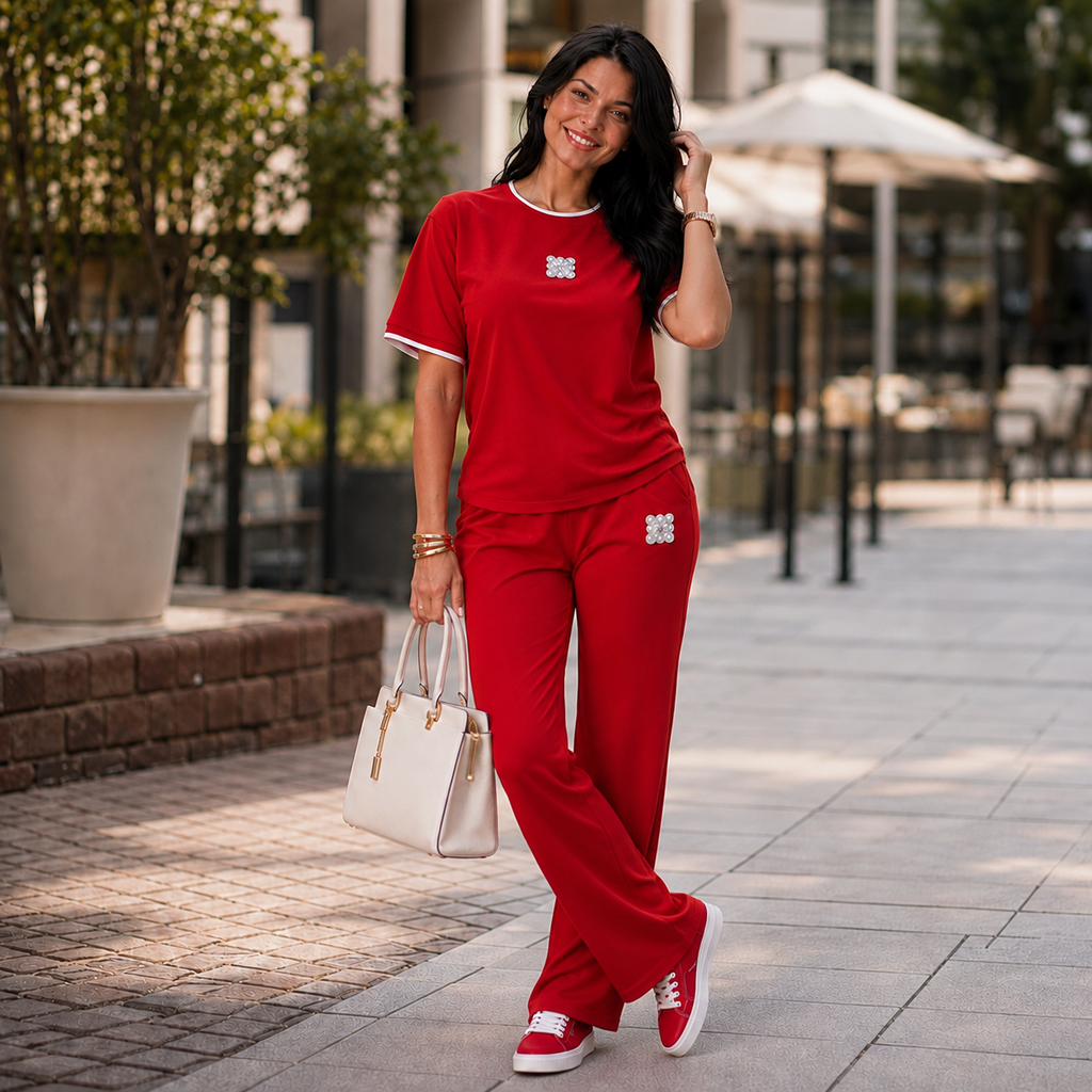 Cherry Red Medallion Two-Piece Lounge Set