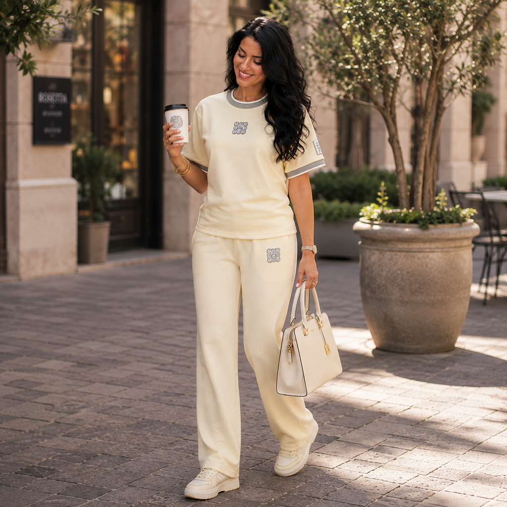 Vanilla Cream Medallion Two-Piece Lounge Set