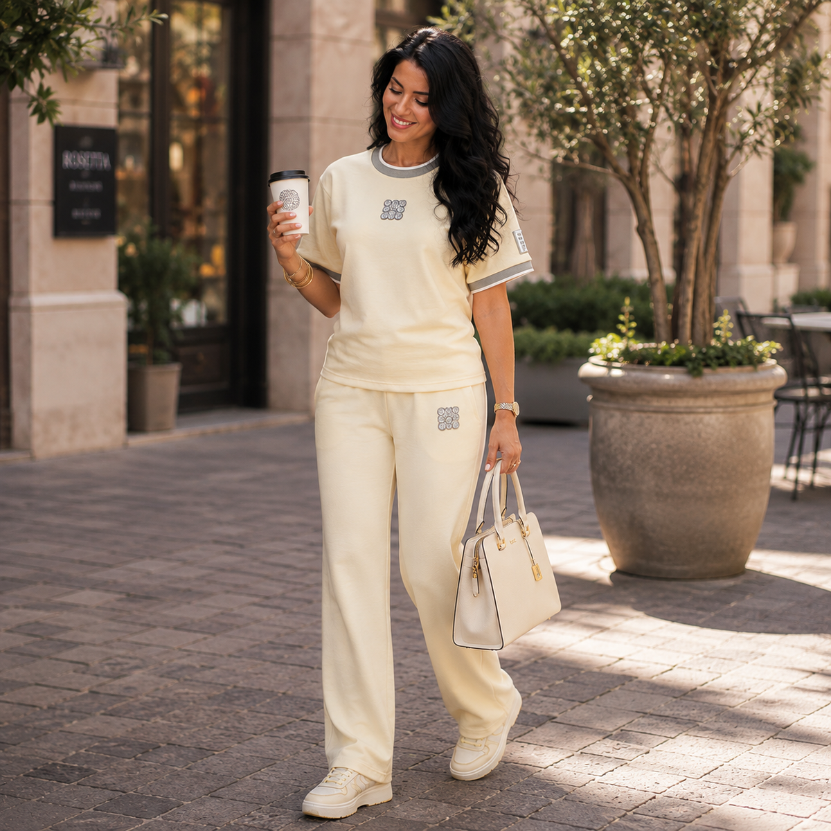 Vanilla Cream Medallion Two-Piece Lounge Set