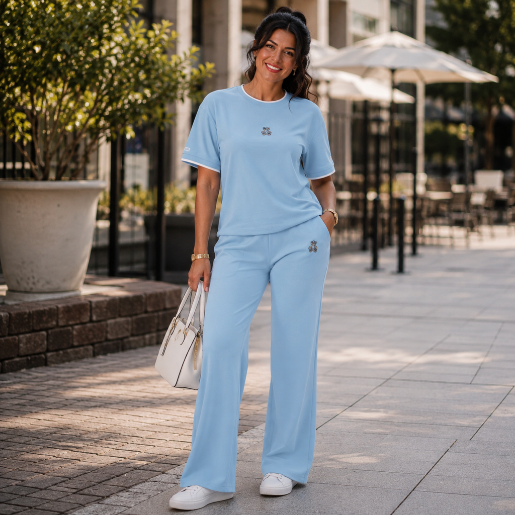 Sky Blue Teddy Two-Piece Lounge Set