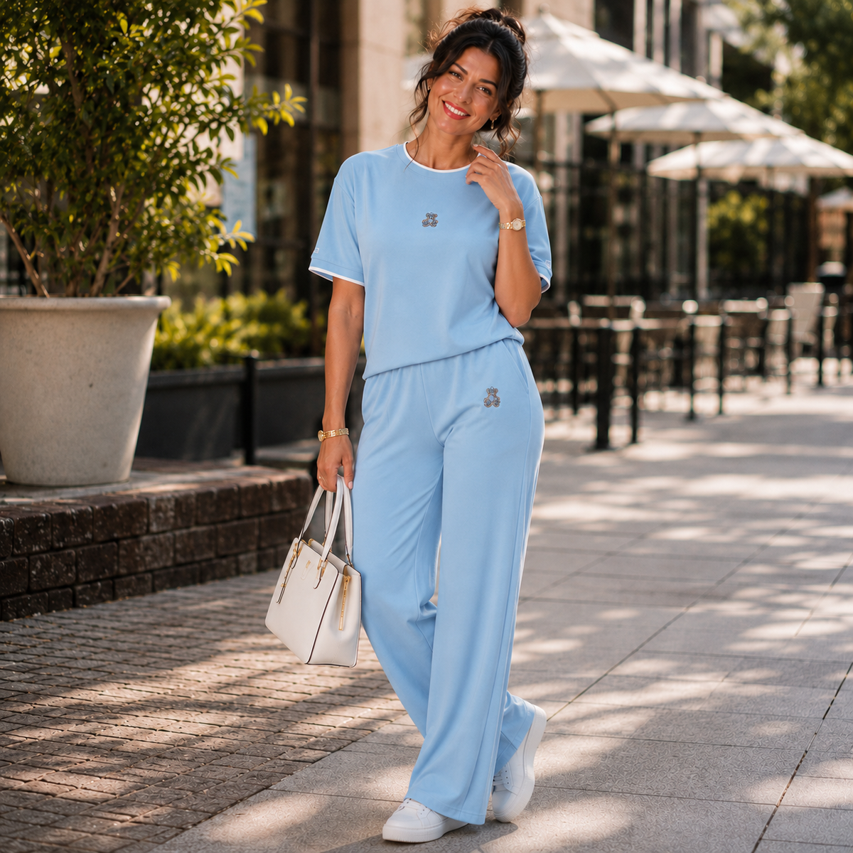 Sky Blue Teddy Two-Piece Lounge Set